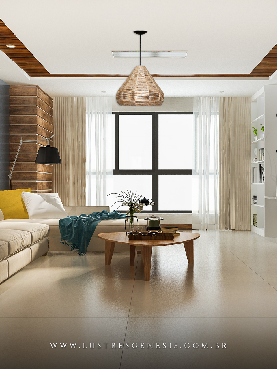 Lumin&aacute;ria Pendente Palha Macuco Bege Natural Modelo Rustico 37cm para Sala de Jantar Sala de Estar Quarto Living